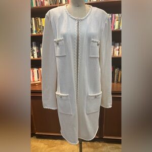 St John Collection White Topper Santana Knit with Logo Pocket Details blazer 16